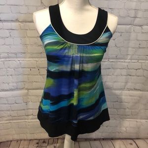 aqua blue green black top Small